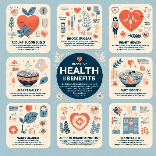 Visual representations illustrating the diverse health benefits of millets, including regulating blood sugar levels, supporting heart health, aiding weight management, promoting gut health, and providing antioxidant protection.