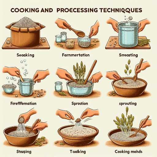 Step-by-step images illustrating cooking and processing techniques of millets, showcasing methods such as soaking, fermentation, sprouting, and diverse cooking approaches.